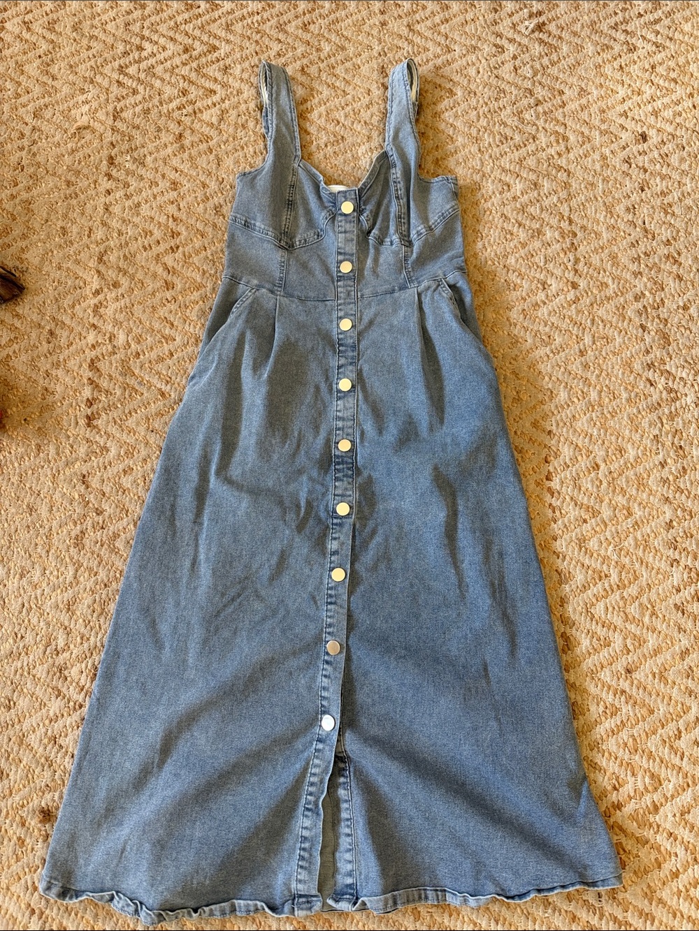 Denim Button-Front Jumper Dress in Blue